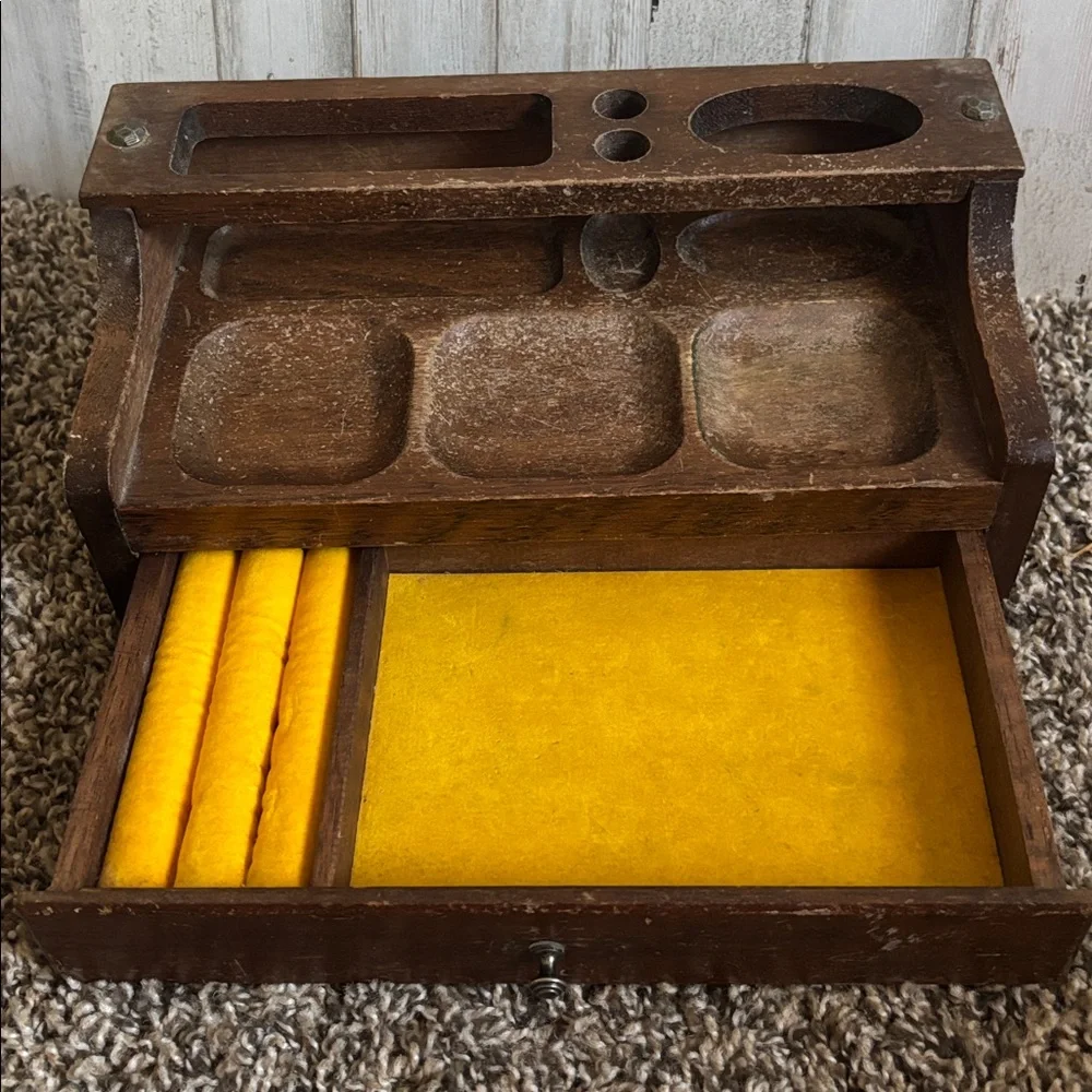 Vintage London Leather‎ Walnut Wood Dresser Valet Mens Box Organizer